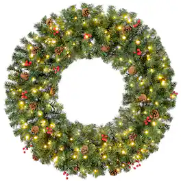 Best Choice Products - 36in Pre-Lit Christmas Wreath w/Berries & Pinecones, Large Artificial Indoor/Outdoor Decor, Plug-in - White Lights / Pre-decorated