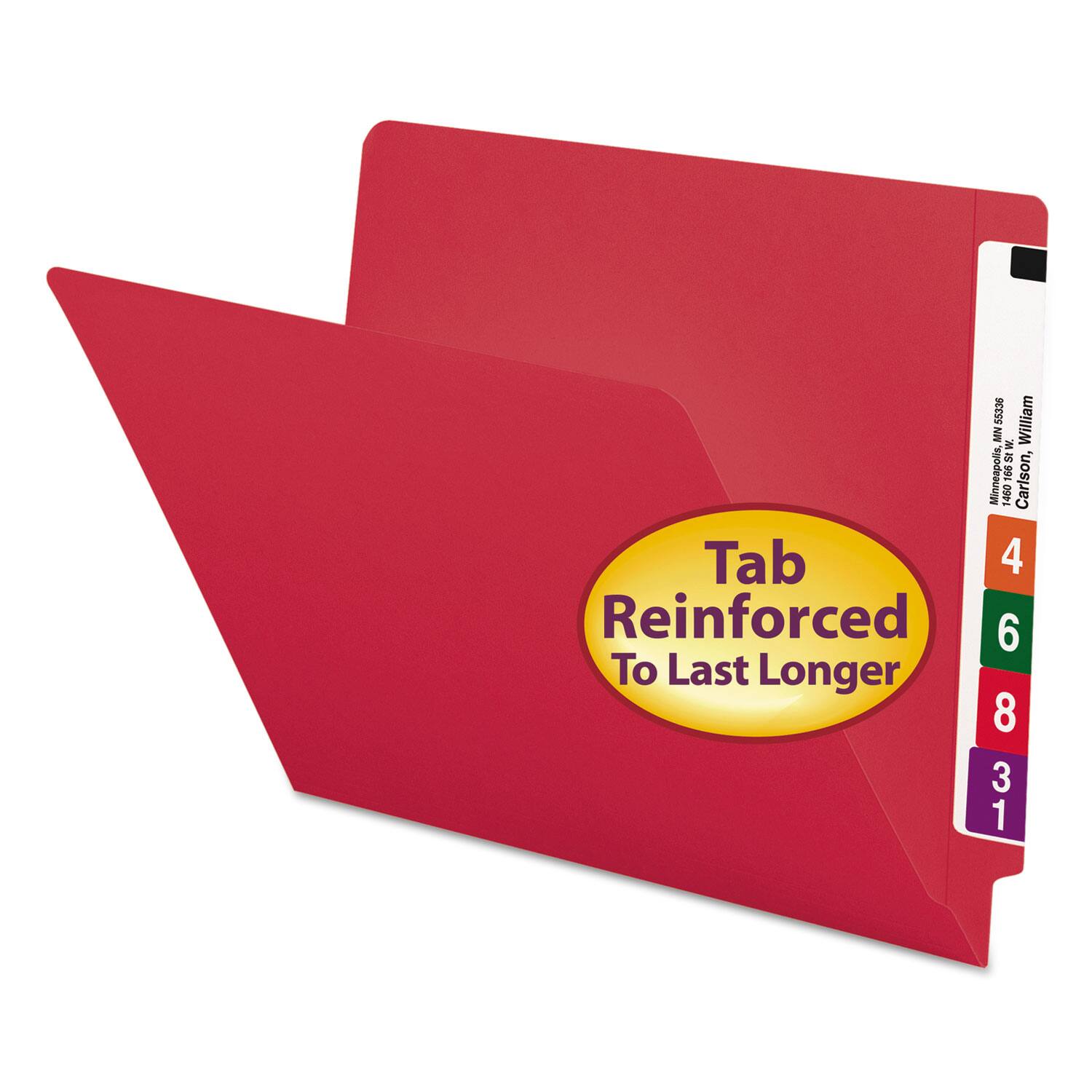 Smead Manufacturing - Shelf-Master Reinforced End Tab Colored Folders, Straight Tabs, Letter Size, 0.75" Expansion, Red, 100/Box