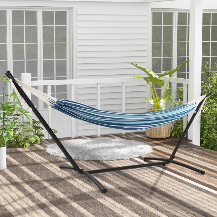 Left. SlickBlue - Indoor Outdoor 2-Person Hammock Set with Stand and Travel Carrying Cases - Blue.