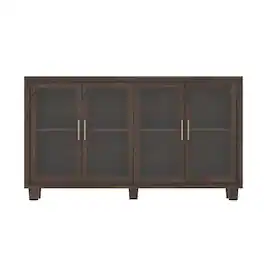 Famapy - Wooden Glass - Door Storage Cabinet: Multi - Scenario Elegance & Practicality - Brown