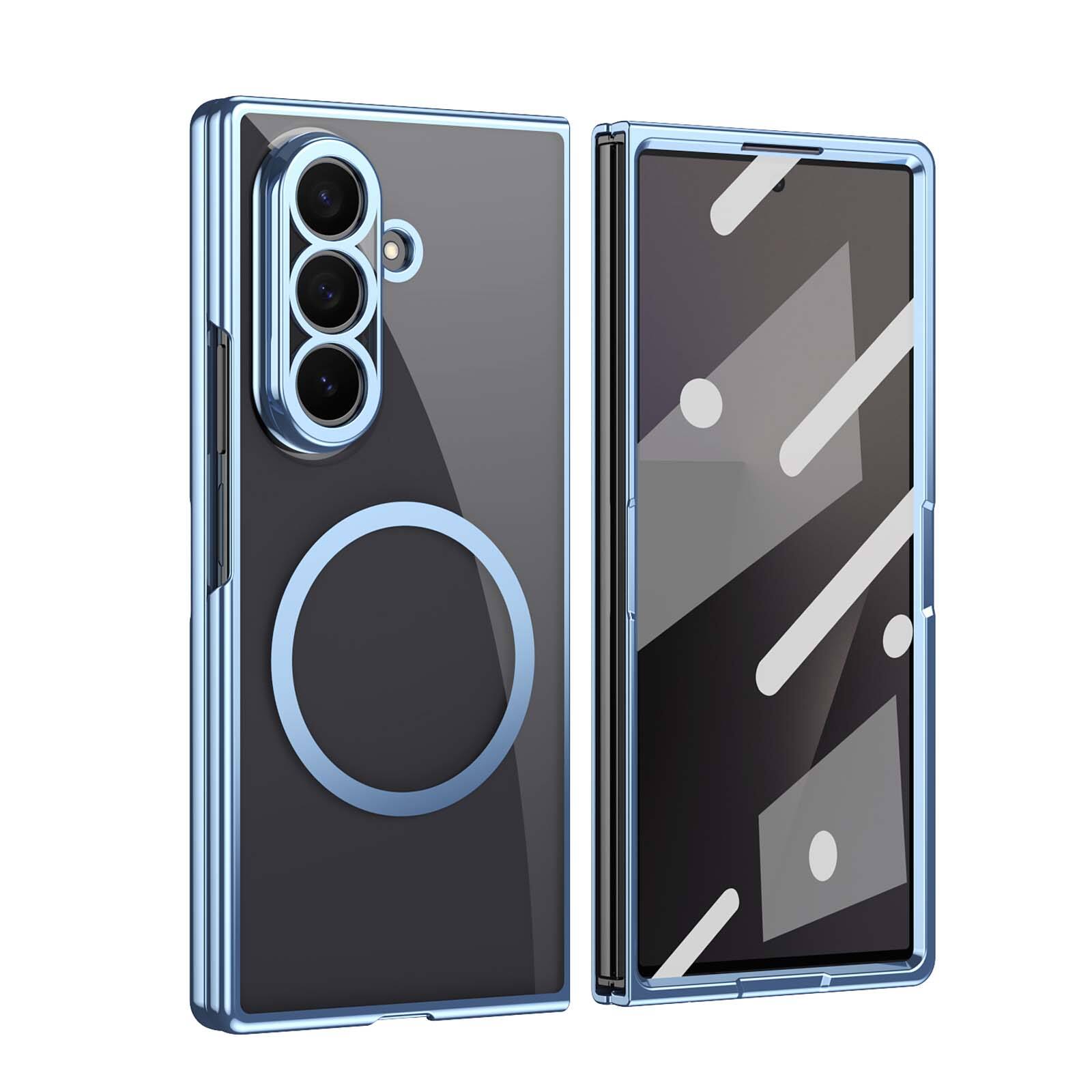 Alt View 3. Dteck - for Samsung Galaxy Z Fold7 Clear Magnetic Case Built-in Screen Protector,Glossy Hard PC Back Cover Shock-absorbent Shell - Blue.