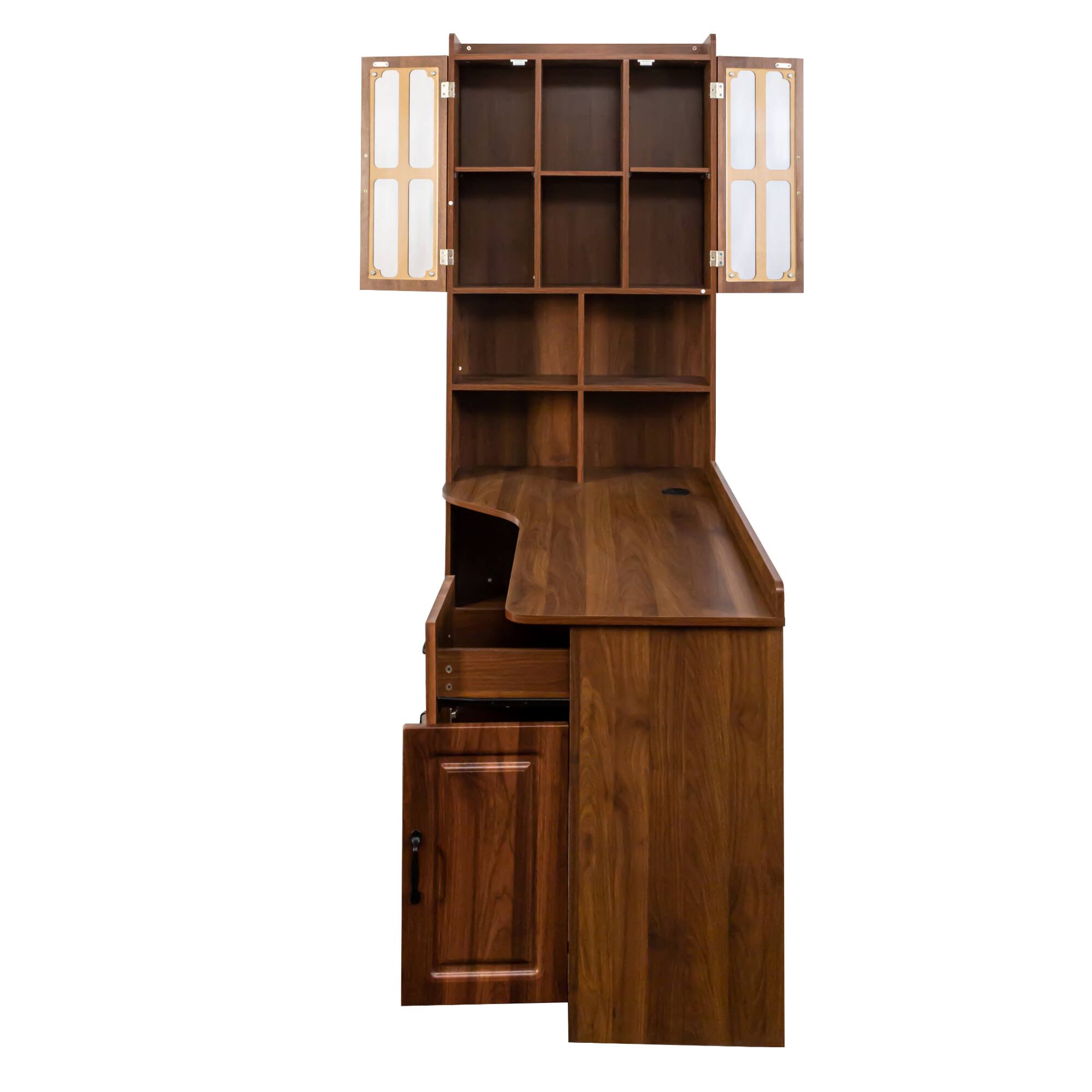 Alt View 9. Tiramisubest - L-Shaped Corner Computer Desk,Study Modern Style Table with Drawers,Bookshelf & Hutch,2-in-1 L-Shaped Design - Walnut.