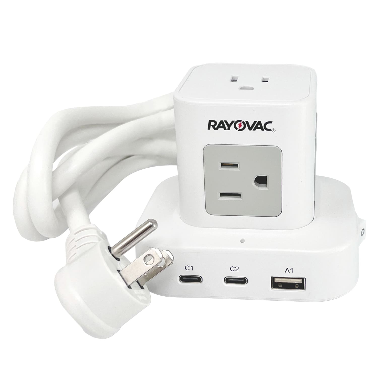 Rayovac - 5-Outlet 3-USB Port 540J Power Cube Surge Protector, 5 ft Cord, Flat Plug SS-P927 - White
