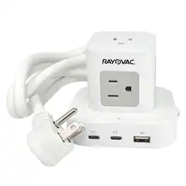Rayovac - 5-Outlet 3-USB Port 540J Power Cube Surge Protector, 5 ft Cord, Flat Plug SS-P927 - White