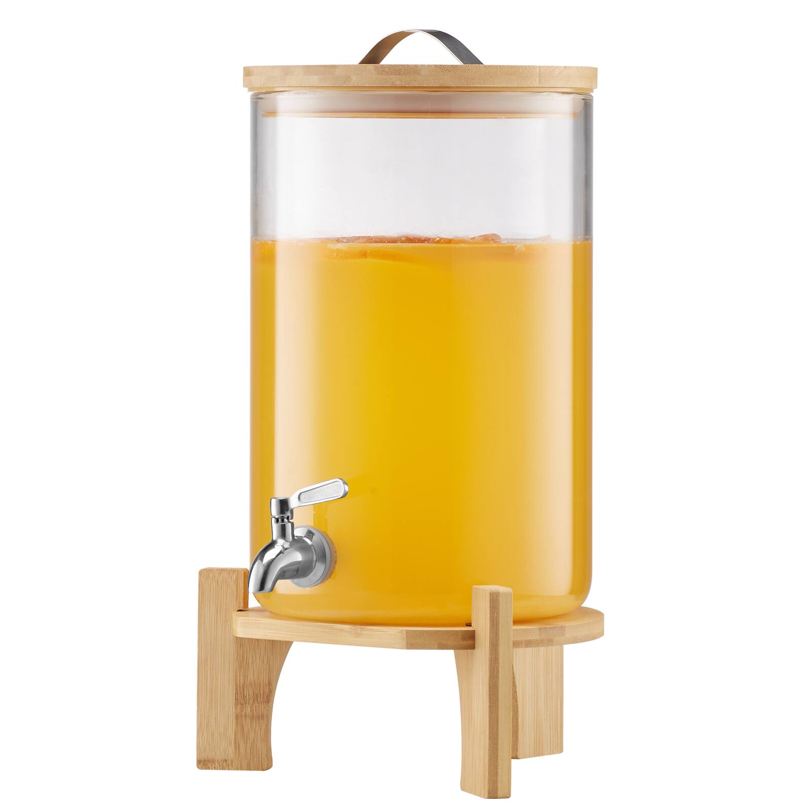 Front. VEVOR - Beverage Dispenser, 2.2 Gallon Drink Dispensers for Parties, Glass Juice Dispenser with Wood Stand - Transparent.