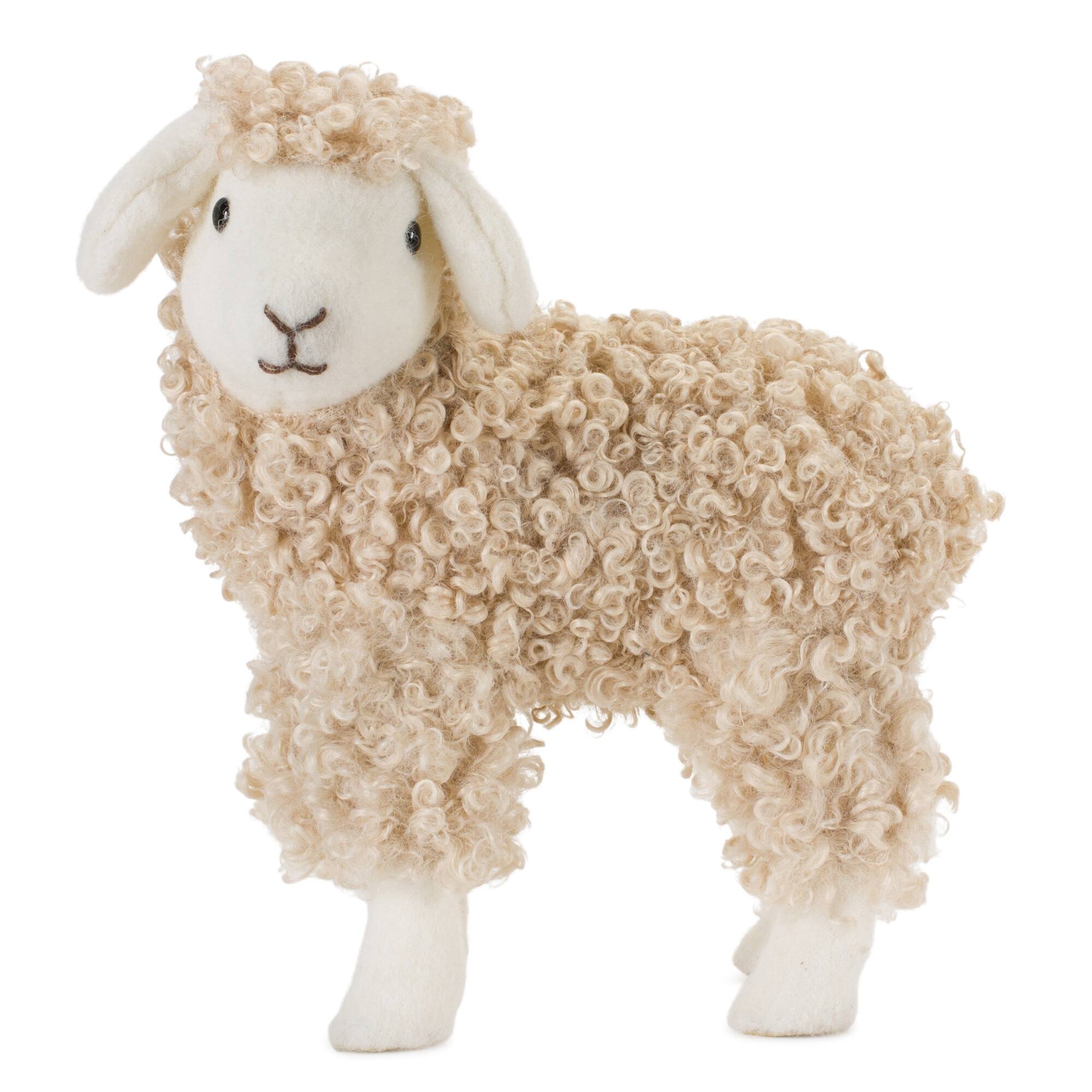 Back. BreeBe - Standing Plush Sheep Decor with Curly Hair (Set of 2) - Beige.