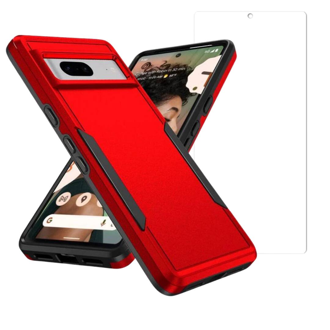 Entronix - Pixel 9 Bundle - Soft-Touch Dual-Layer Case with Clear Screen Protector - Red