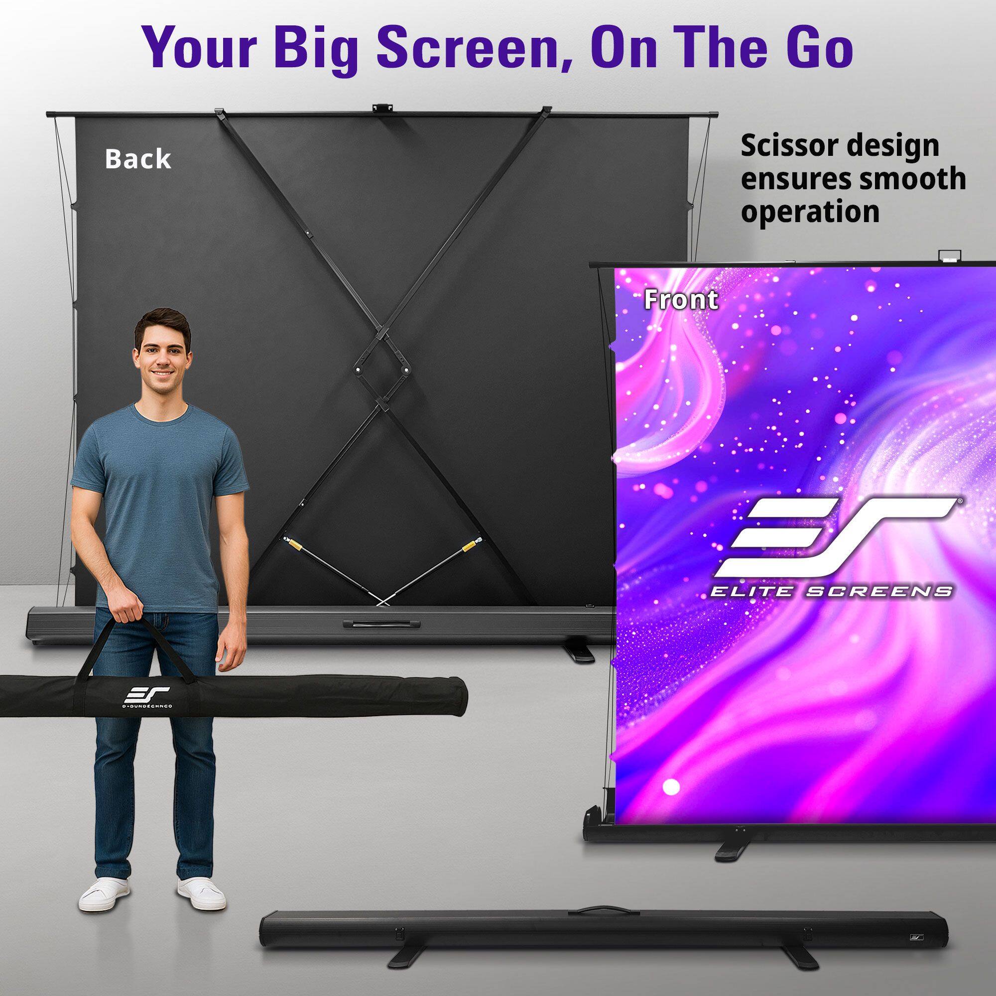 Your Big Screen, On The Go

Back

Scissor design ensures smooth operation

Front

ELITE SCREENS