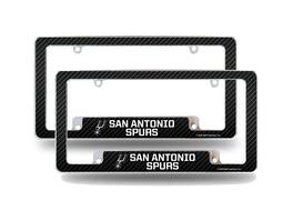 Rico Industries - San Antonio Spurs NBA (Set of 2) Chrome Metal License Plate Frames with Carbon Fiber Design - Multi