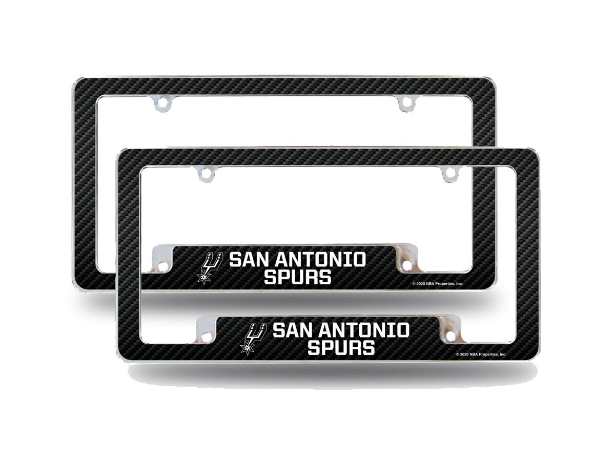 San Antonio Spurs NBA (Set of 2) Chrome Metal License Plate Frames with Carbon Fiber Design