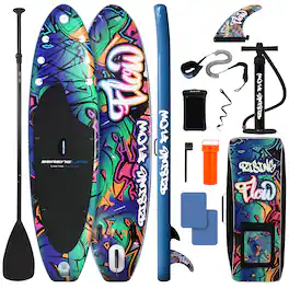 SereneLife - SLSUPB636 Inflatable Stand Up Paddle Board, 10’6” Stable Design, Non-Slip Deck with Premium Accessories - Multi Color
