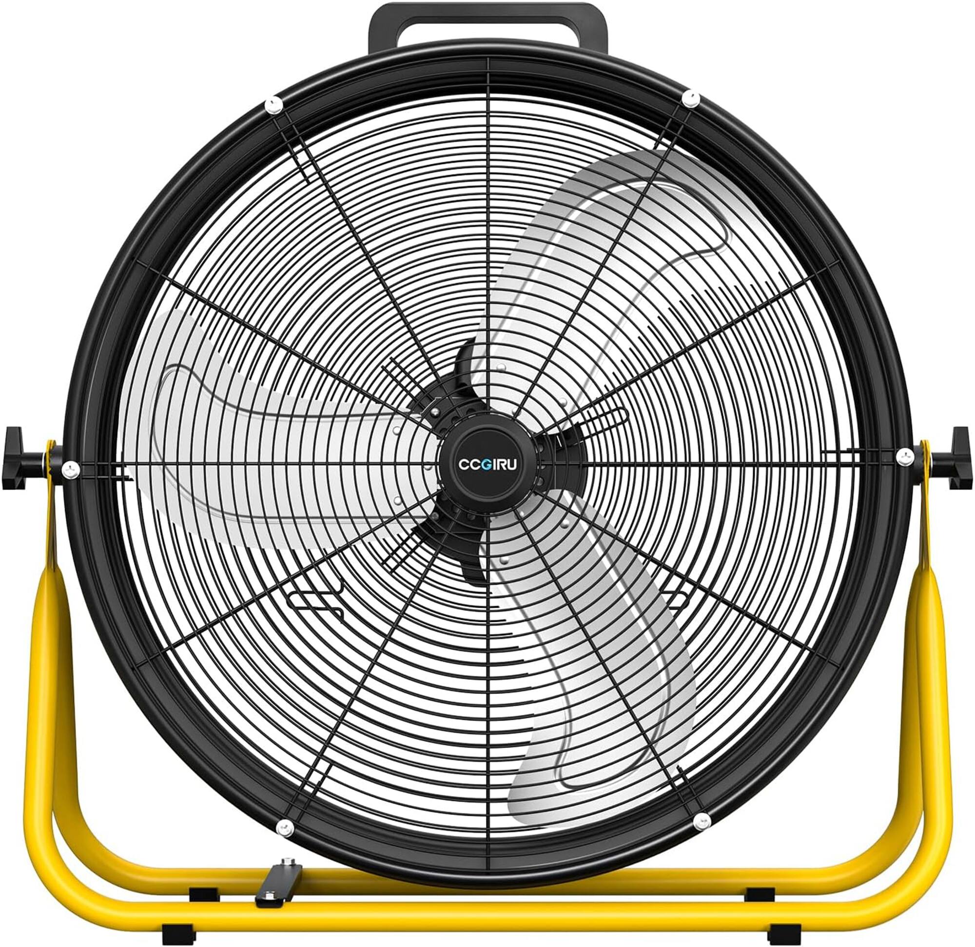 Front. Parrot Uncle - 24" Industrial Drum Fan with High Velocity 3-Speed, 240W and 360° Swivel Floor Fan - Black.