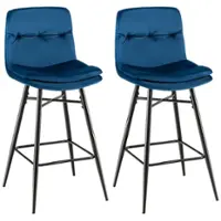 Costway Set of 2 Velvet Bar Stools Bar Height Kitchen Dining Chairs with Metal Legs - Blue - Front_Zoom