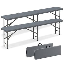 Gymax - 2PCS 6 ft Plastic Folding Bench w/ 1320 LBS Capacity Handle & Lock For Outdoor - Gray