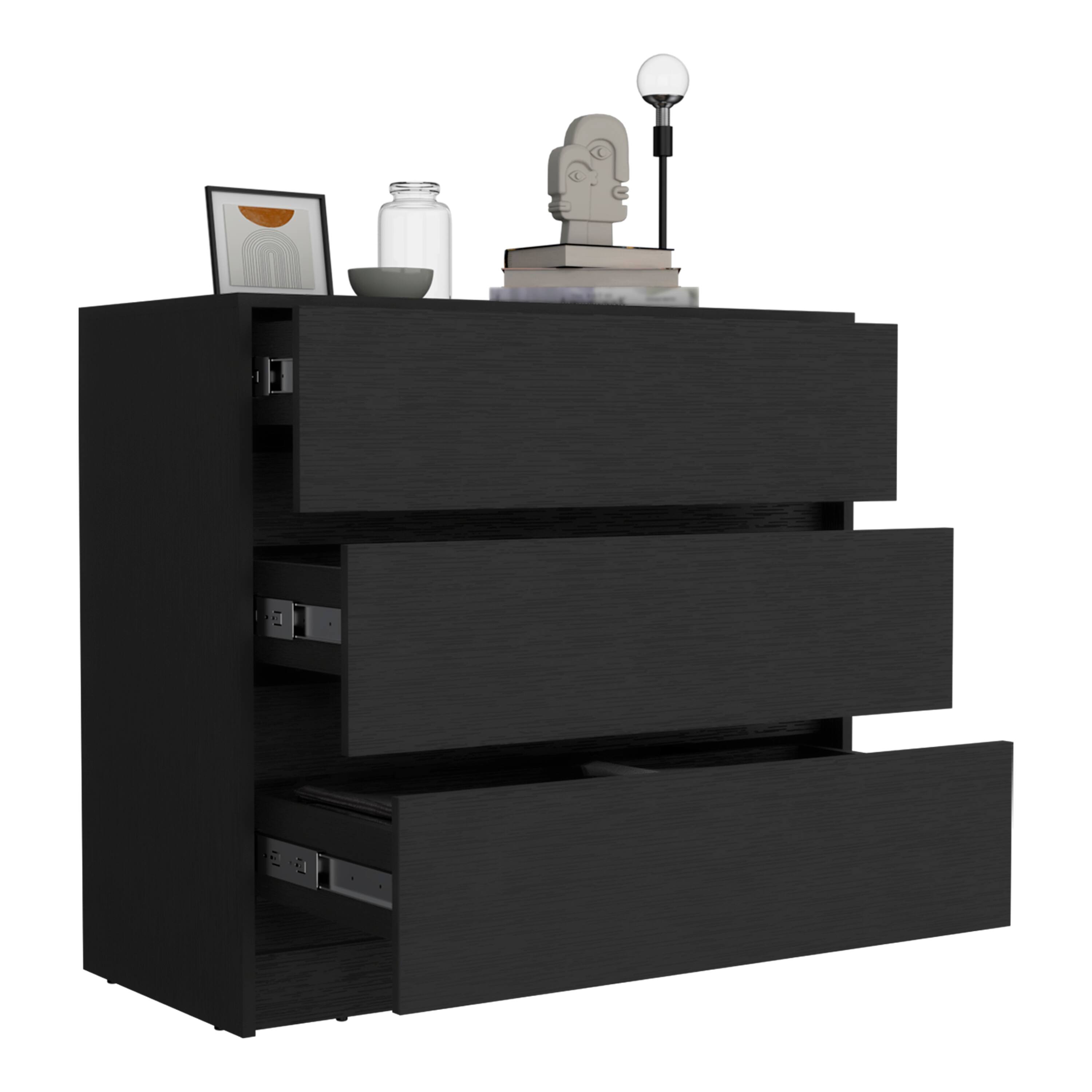 Alt View 1. TuHome - Austin Three Drawer Dresser, Pull Out Mechanism - Black.