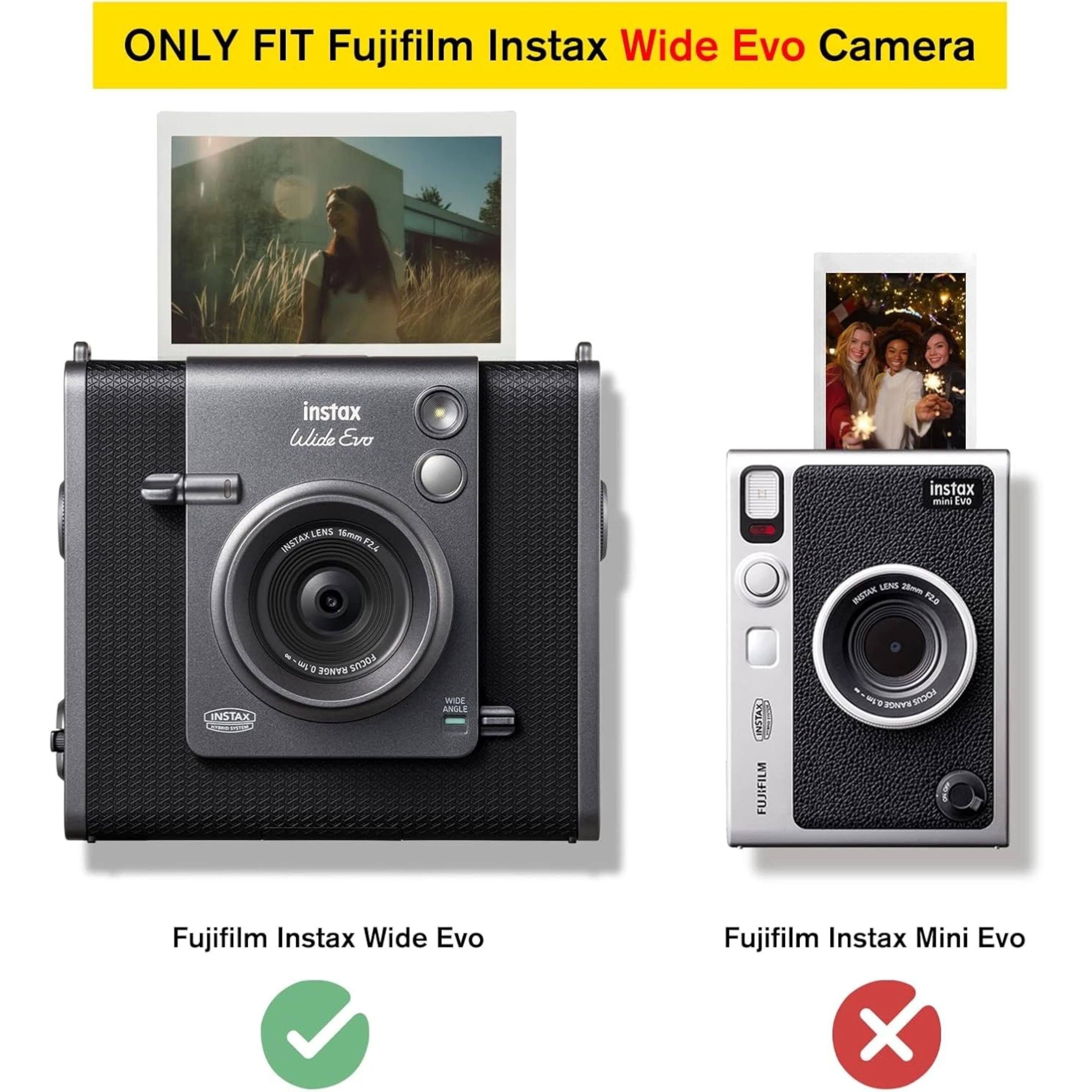 ONLY FIT Fujifilm Instax Wide Evo Camera  
instax Wide Evo  
instax mini EVO  
LENS 1m  
INSTAX F2.4 LENS  
INETAK FED NSTAX 4  
RANDE Sn30  
WIDE ANLLS  
CNSTAN FUJFILM  
a PONPEITDON  
Fujifilm Instax Wide Evo  
Fujifilm Instax Mini Evo X