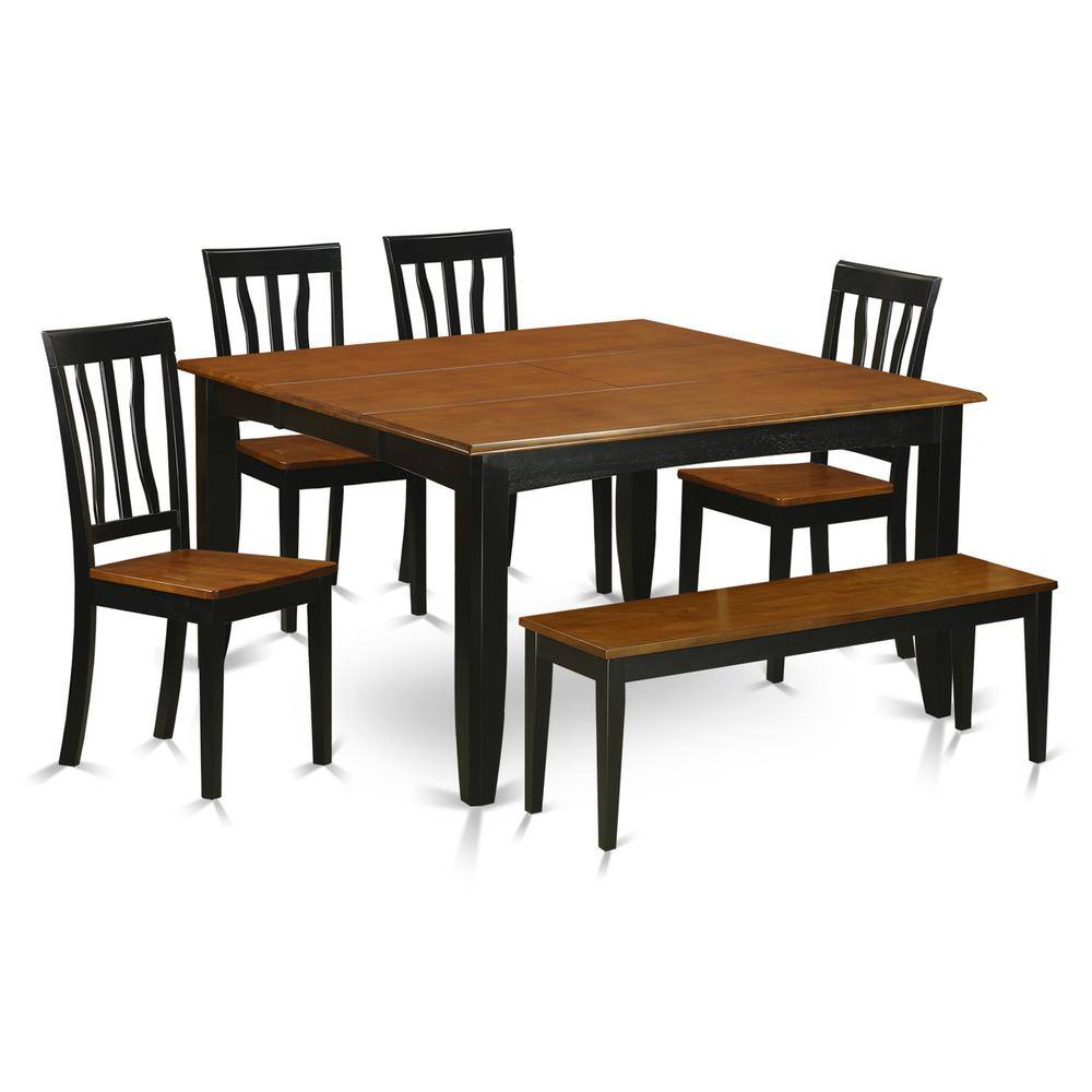 Front. East West Furniture - 6 PC Kitchen table set with bench-Kitchen Tables and 4 Wood Kitchen Chairs Plus bench - Black & Cherry.