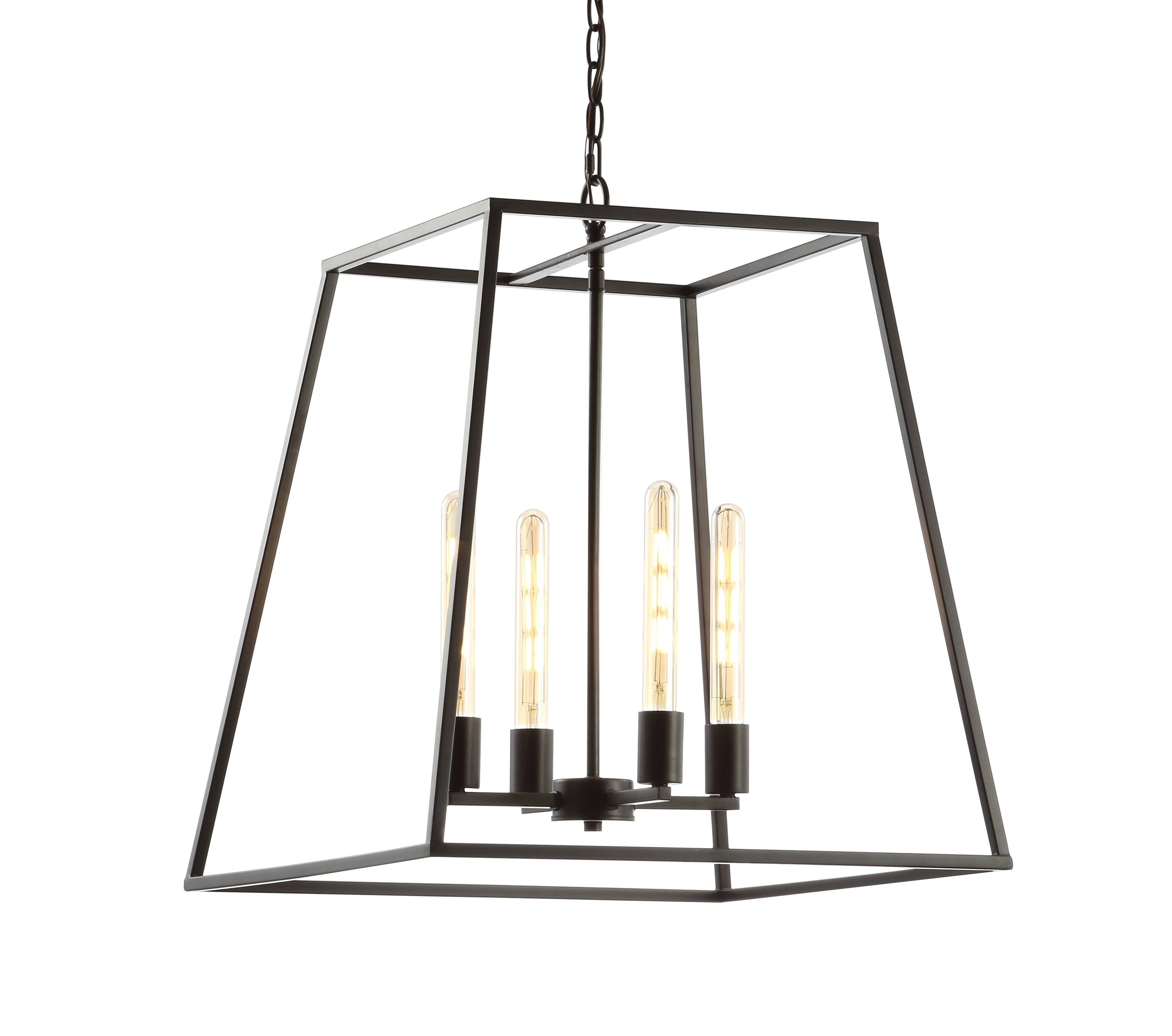 Front. Jonathan Y - Hutson 4-Light 21" Iron Modern Angled LED Chandelier, Black - Oil Rubbed Bronze.