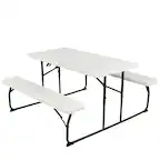 Front. Gymax - Gymax Folding Picnic Table & Bench Set for Camping BBQ w/ Steel Frame White - White.