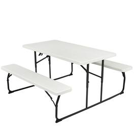 Gymax - Folding Picnic Table & Bench Set for Camping BBQ w/ Steel Frame - White
