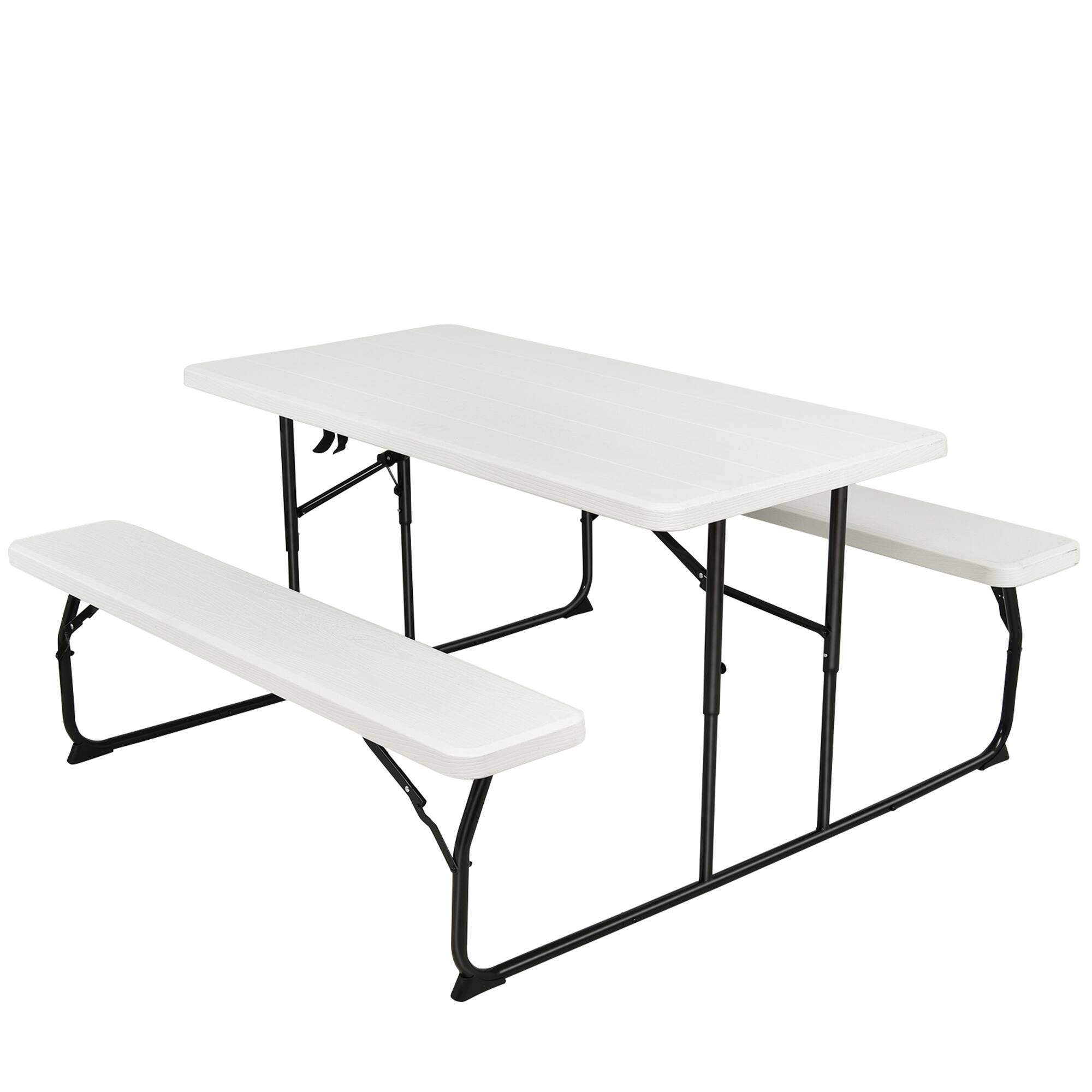 Front. Gymax - Gymax Folding Picnic Table & Bench Set for Camping BBQ w/ Steel Frame White - White.