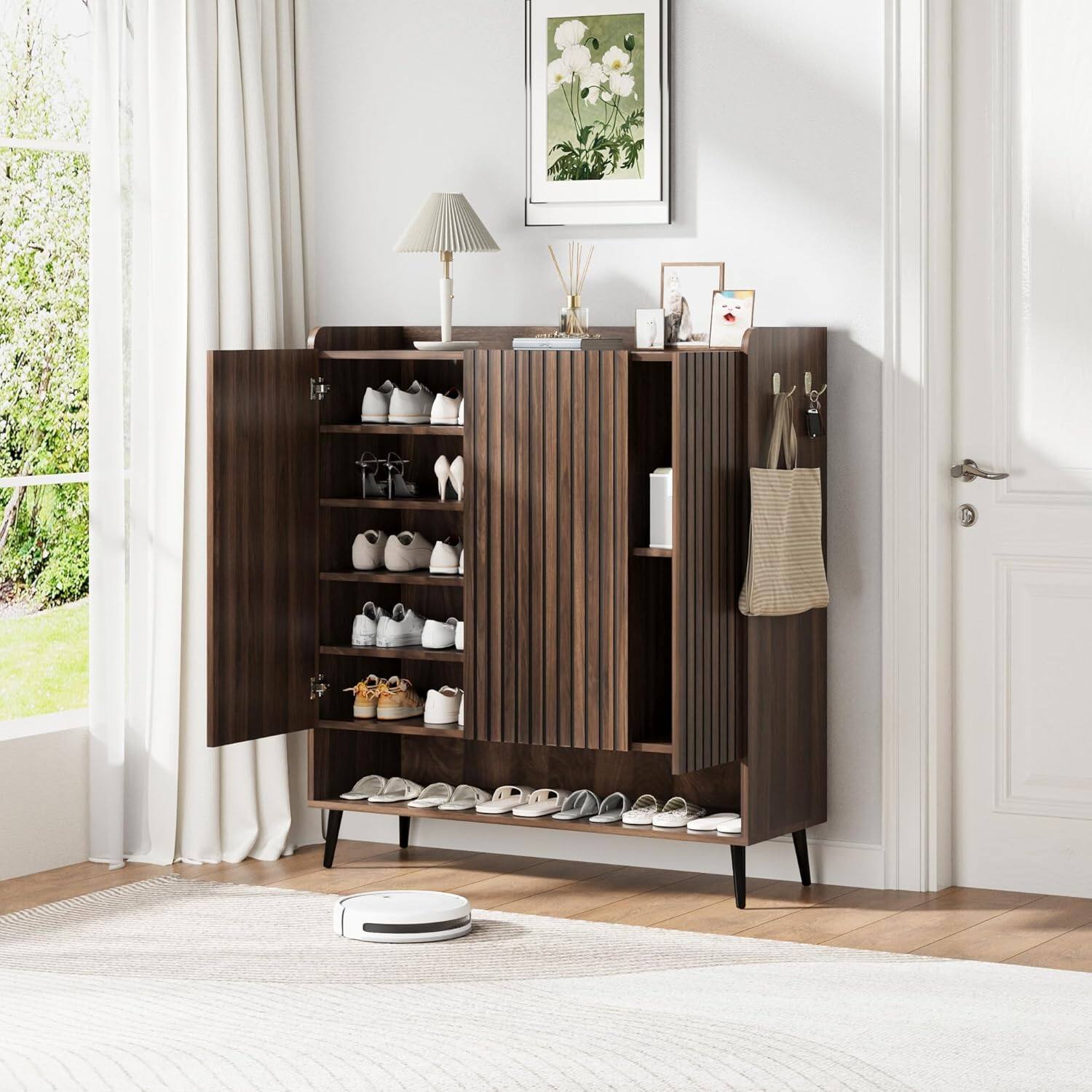 Alt View 4. Babevy - Shoe Cabinet with 3 Doors and Adjustable Shelves, 6-Tier Modern Entryway Shoe Organizer for Hallway & Living Room - Brown.