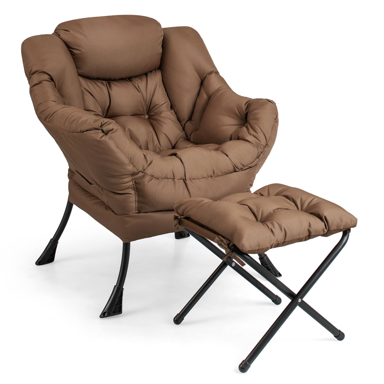 Front. WELLFOR - Modern Accent Sofa Chair with Folding Footrest and Side Pocket - Brown.