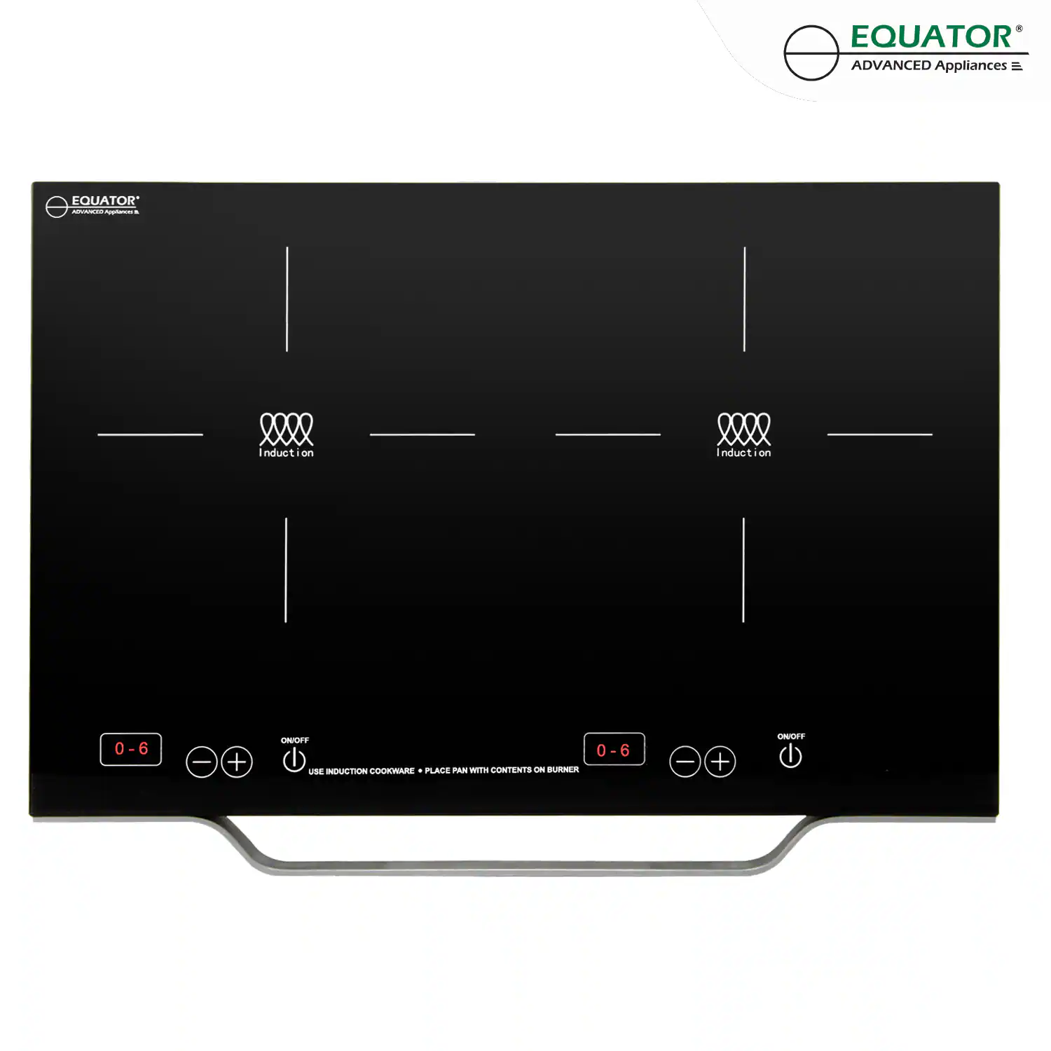 Equator - 21" 2 Burner Portable Induction Electric Cooktop LIGHT Aluminum Handle | 6 Heat Levels 110V - Black
