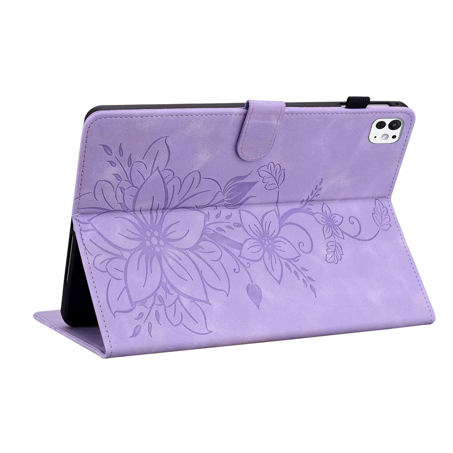 Left. Dteck - Foilo Case for Apple iPad Pro (M5) 11" 2025 & (M4) 2024,Embossed Pattern PU Leather Flip Card Holder Kickstand Cover - Purple.