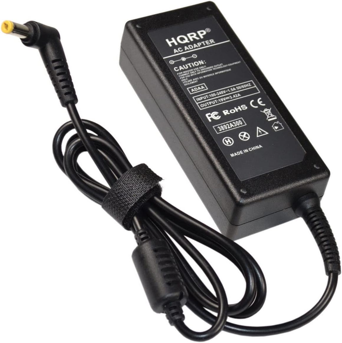 HQRP AC ADAPTER  
CAUTION: OL SE VSE - - INDOGR - - CO -S - MATERLE FOR - - -NL CER SEULEMENT 50/60HZ  
ADAA SA  
INPUT: 100-240V  
OUTPUT: 19Vm3 42A  
ROHS CE FC 3892A300  
H  
MADE IN CHINA