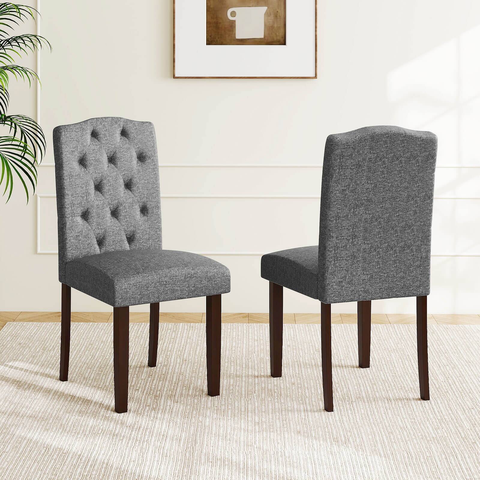 Alt View 1. Costway - Costway Wooden Dining Chair Set of 2 with Rubber Wood Legs Padded Seat S Springs, Kitchen - Gray.