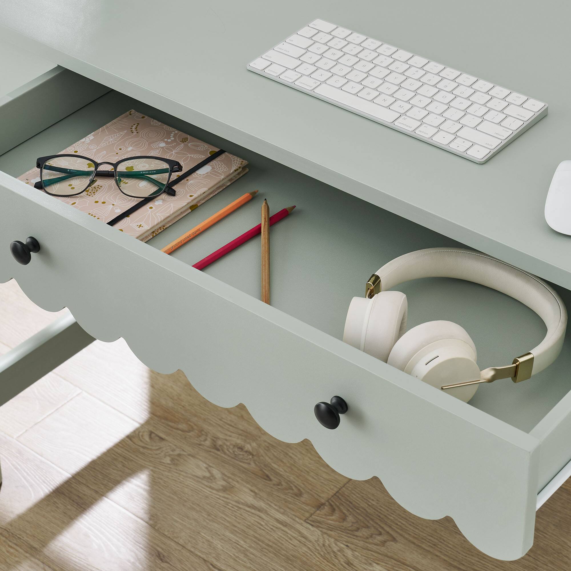 Alt View 1. Modway - Emmeline 1-Drawer Scallop Writing Desk by Modway - Sage.