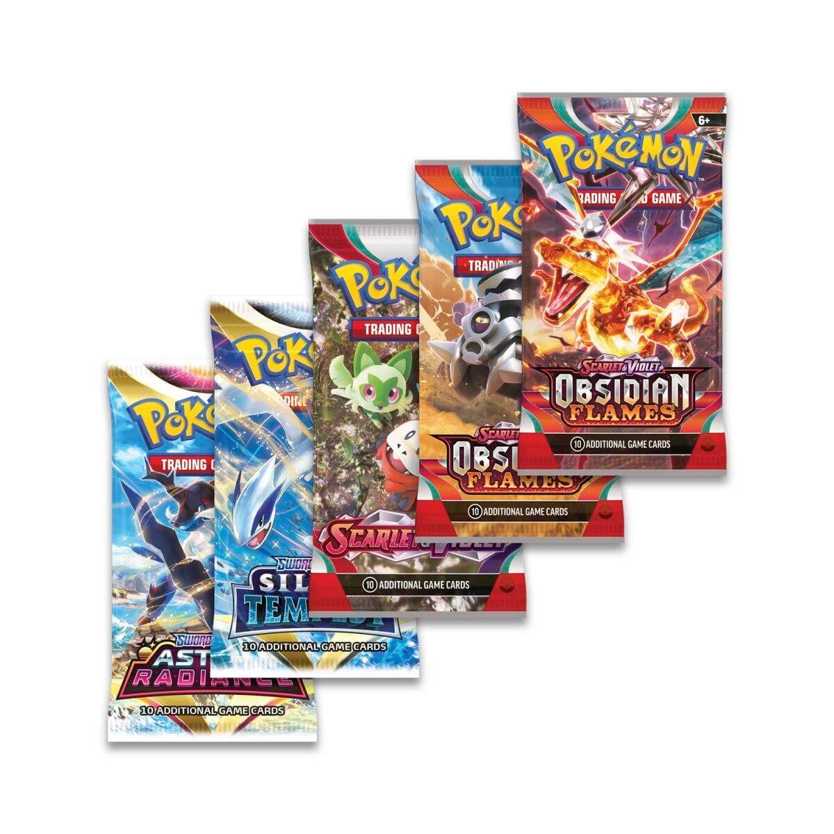 6+ Pokémon Trading Game  
Pokémon Trading  
Pokémon Scarlet & Violet  
Obsidian Flames  
10 Additional Game Cards  
Scarlet  
10 Additional Game Cards  
Sword  
10 Additional Game Cards  
Ast Radiance  
10 Additional Game Cards
