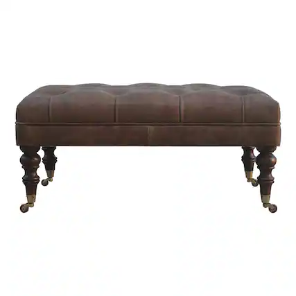 Front. Artisan Furniture - Artisan Furniture Solid Wood Buffalo Leather Ottoman, Upholstered, Brown - Brown.