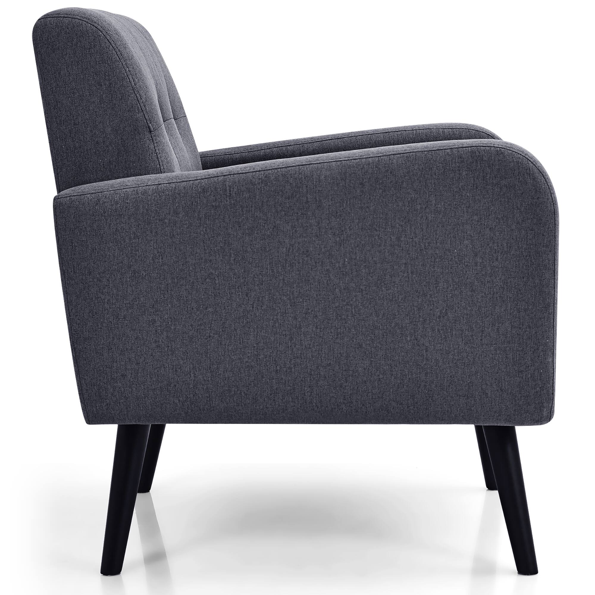Alt View 17. Costway - Mid-Century Accent Chair with Rubber Wood Legs - Grey.