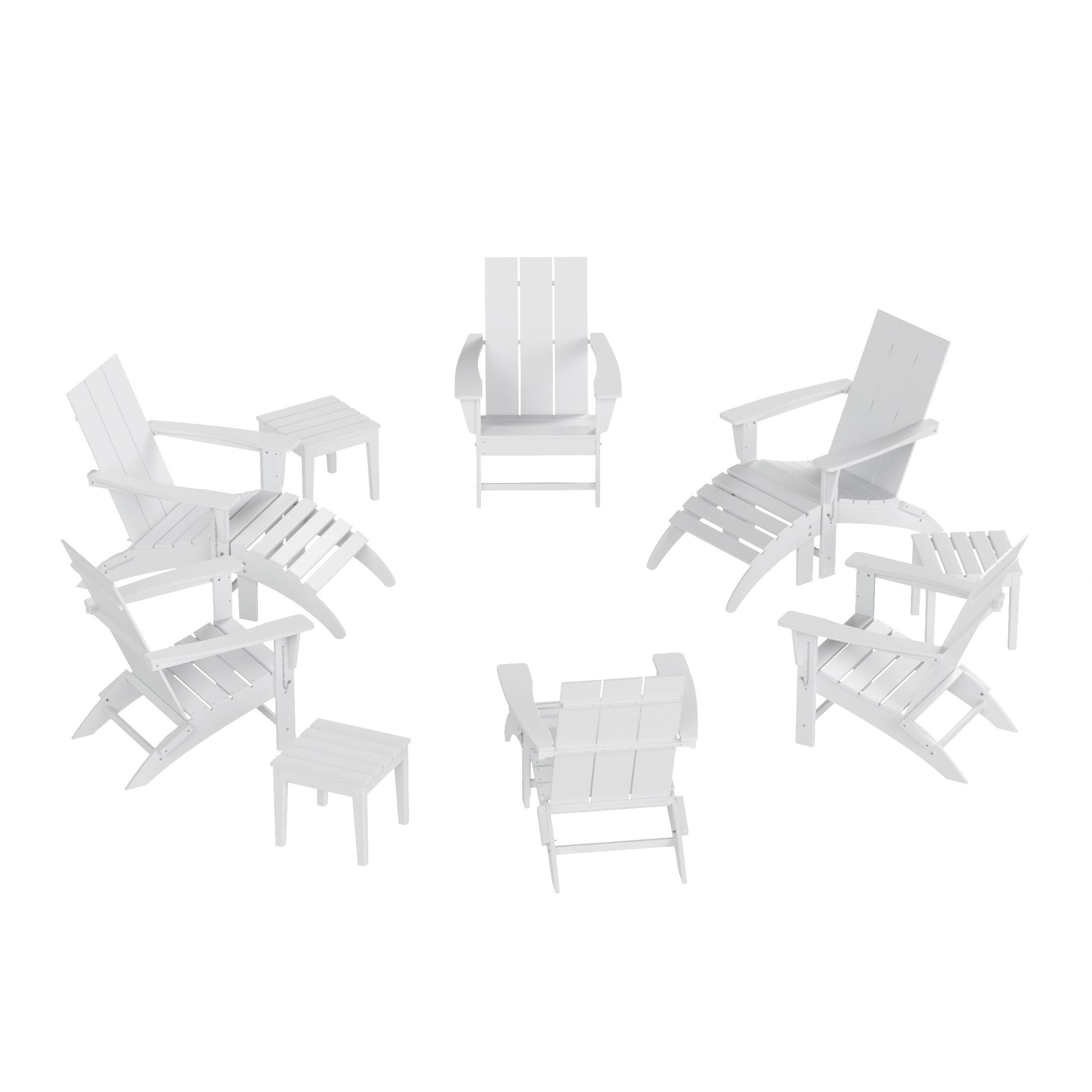WestinTrends - Ashore 12-Piece Modern Poly Folding Adirondack Chair with Ottoman and Side Table - White