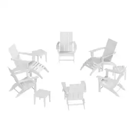WestinTrends - Ashore 12-Piece Modern Poly Folding Adirondack Chair with Ottoman and Side Table - White
