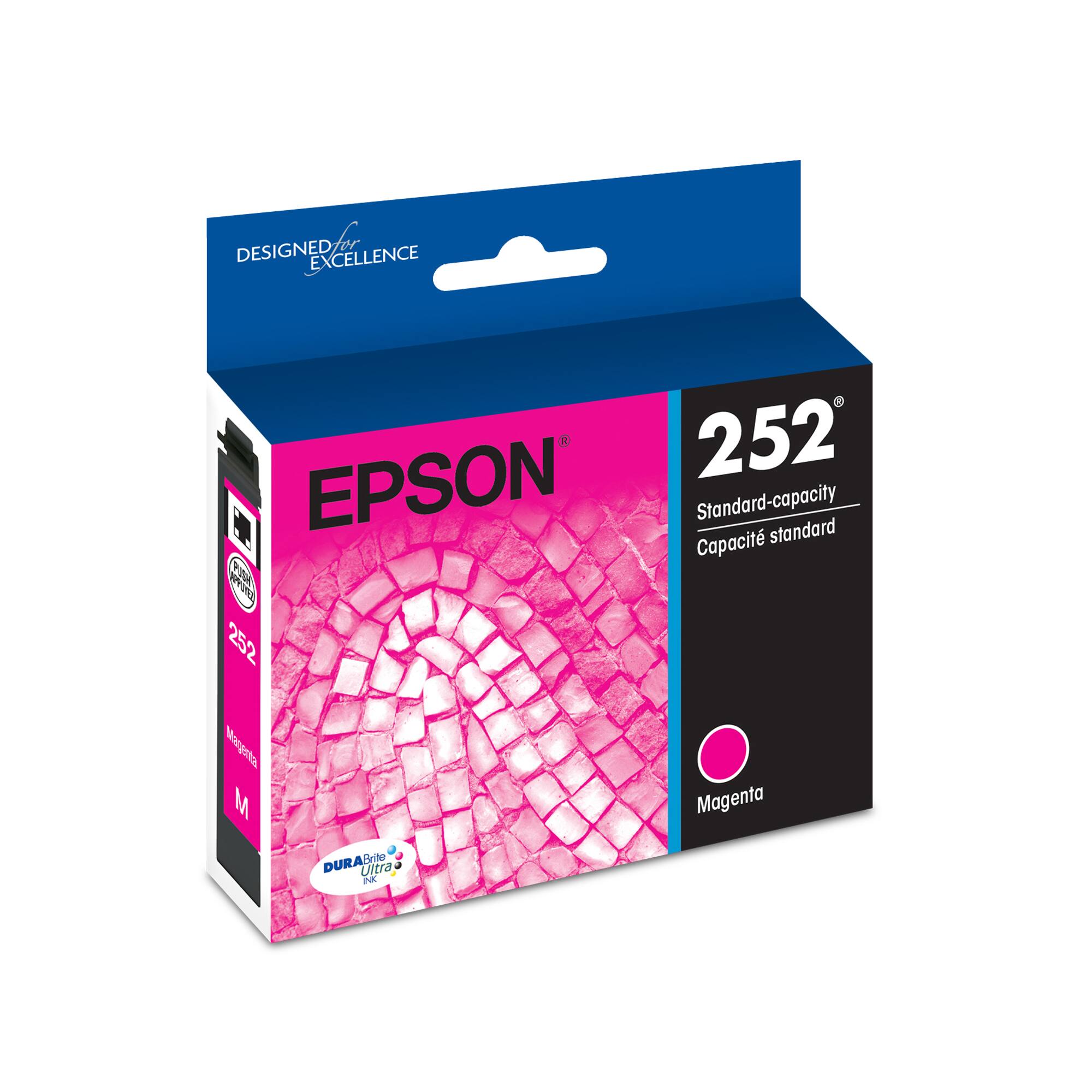 Designed for excellence, Epson 252 standard-capacity cartridges are made with high-quality materials to ensure durability and consistent performance. These cartridges are compatible with Epson printers and are available in Magenta, Cyan, and Yellow ink.