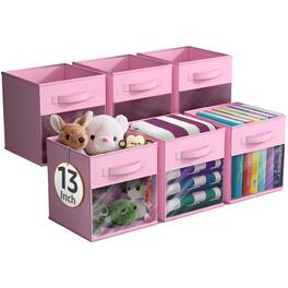 Sorbus - 13 Inch Storage Bins with Clear Window and Handle, 6 Foldable Baskets for Organizing Clothes,Toys, Books, Figures - Pink