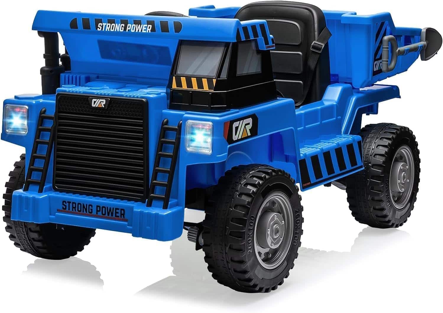Homhougo - 12V Kids Electric Dump Truck, Remote Control, Dumping Bed, LED Lights & Music
