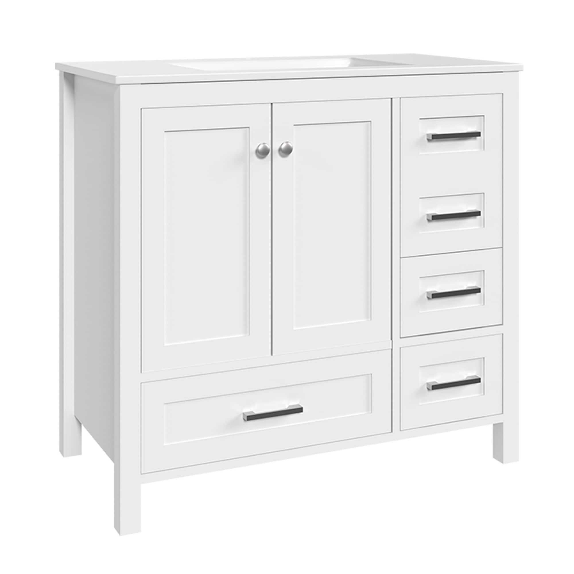 Alt View 9. U-HOMY - Modern Bathroom Vanity with Ceramic Sink, Soft-Close Storage Cabinet and Drawer, Glossy Countertop, White - 36"x18".