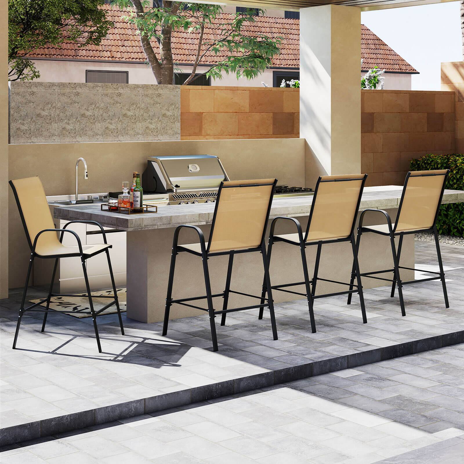Alt View 5. Costway - Costway 2 PCS Outdoor Bar Stools 29" Fabric Bar Height Stools with Armrests & Footrest - Beige.