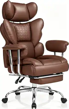 Sweet - High Back Executive Office Chair with Upgrade Footrest, Big and Tall PU Leather Gaming Chair - Brown