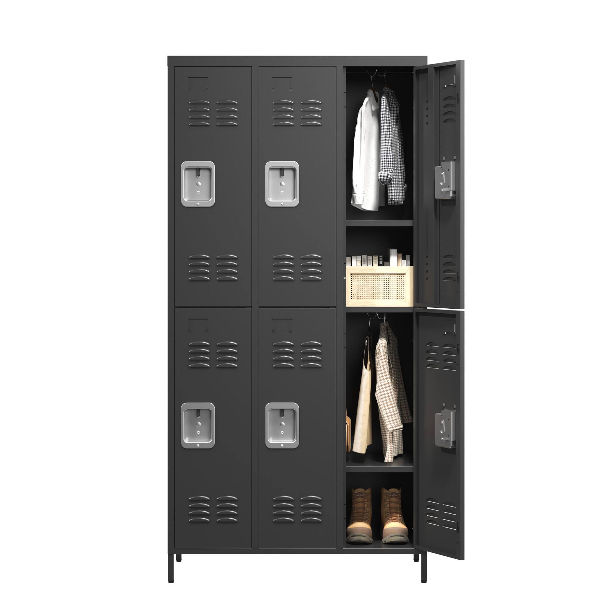 Alt View 7. GOODSILO - 6-Door Full-Height Steel Storage Locker Cabinet with Key Locks for Secure Organization - Black.