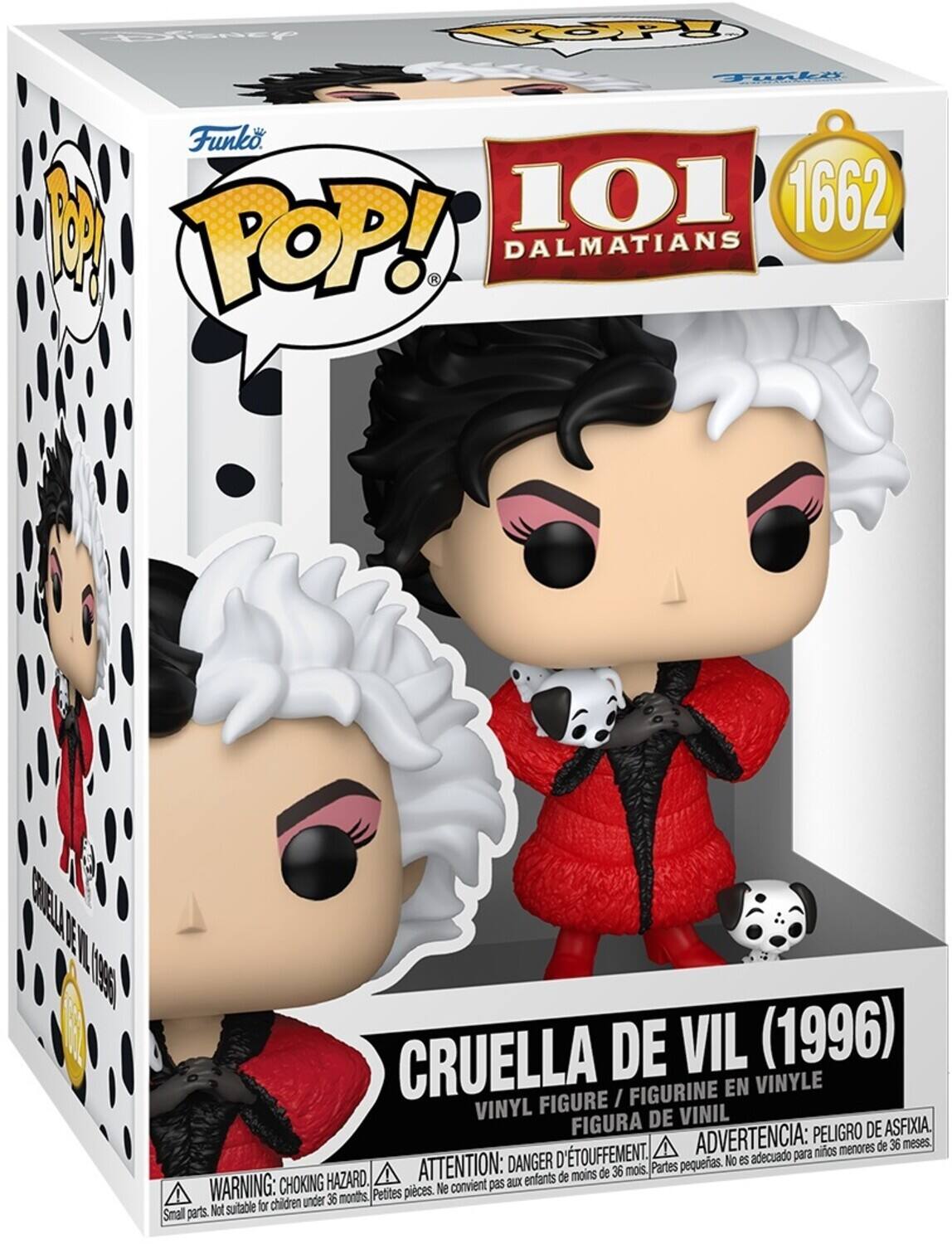 Eotenry COPL Tonki Funko 1 101 1662 POP! R DALMATIANS AETT ET 115 CRUELLA DE VIL (1996) FIGURINE EN VINYLE FIGURE / VINYL DE VINIL FIGURA PELIGRO DE ASFIXIA. D'TOUFFEMENT. ADVERTENCIA: para niños menores de 36 meses. DANGER petites. No es adecuado HAZARD. ATTENTION: aux enfants de moins de 36 mois. Partes WARNING: CHOKING Petites pièces. Ne convient pas for children under 36 months Small parts. Not suitable