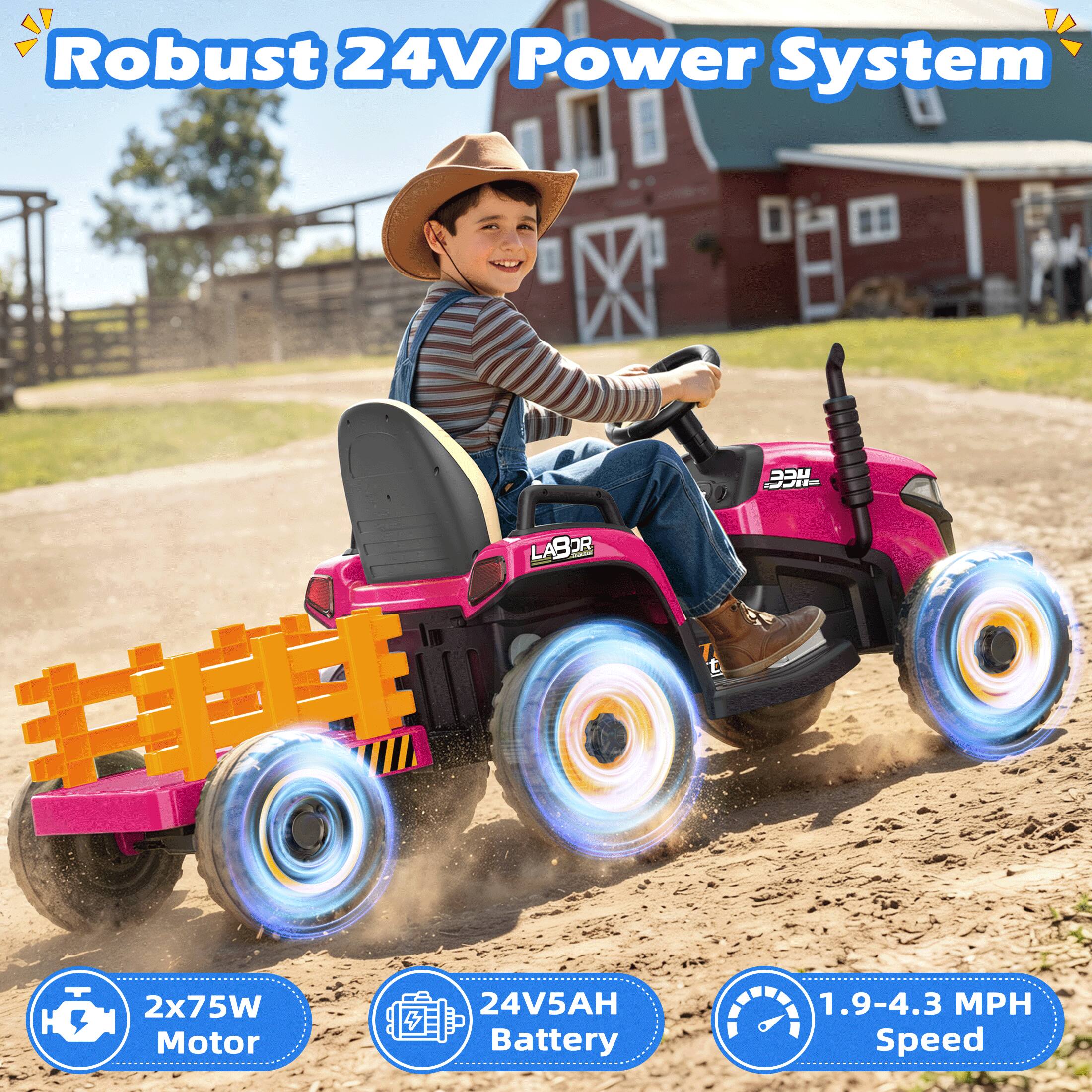 ANPABO 24V Powered Ride on Tractor for Kids, Max 4.3Mph, EVA Tires ...