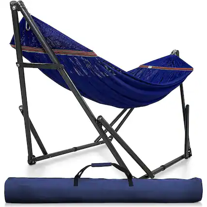 Front. Tranquillo - Tranquillo Universal 116" Double Hammock with Adjustable Stand and Bag, Blue - 03. Uni Blue.