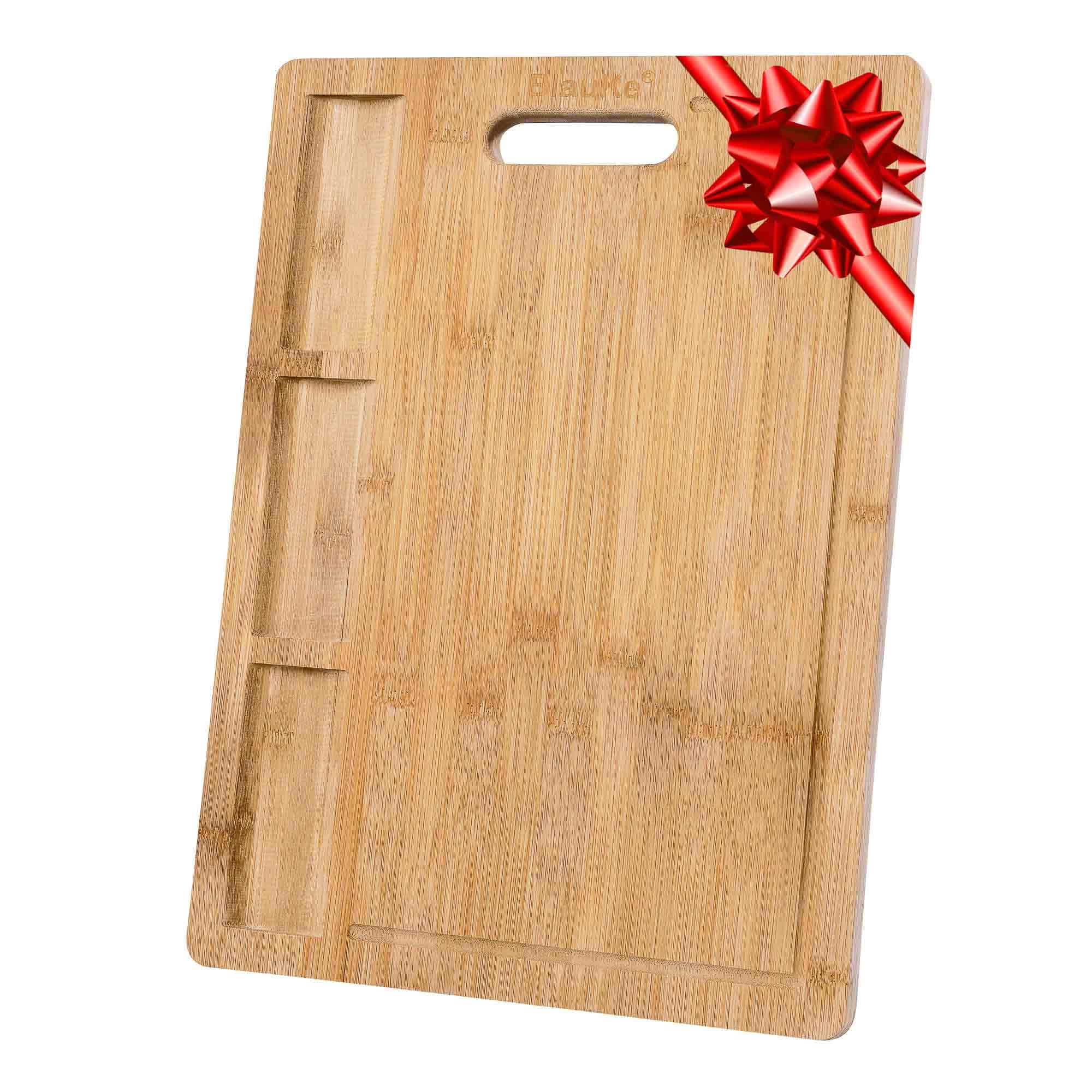 Front. BlauKe - Extra Large Bamboo Cutting Board - Wood Cutting Board for Meat, Cheese, Veggies - Wood Serving Tray with Juice Groove - Beige.