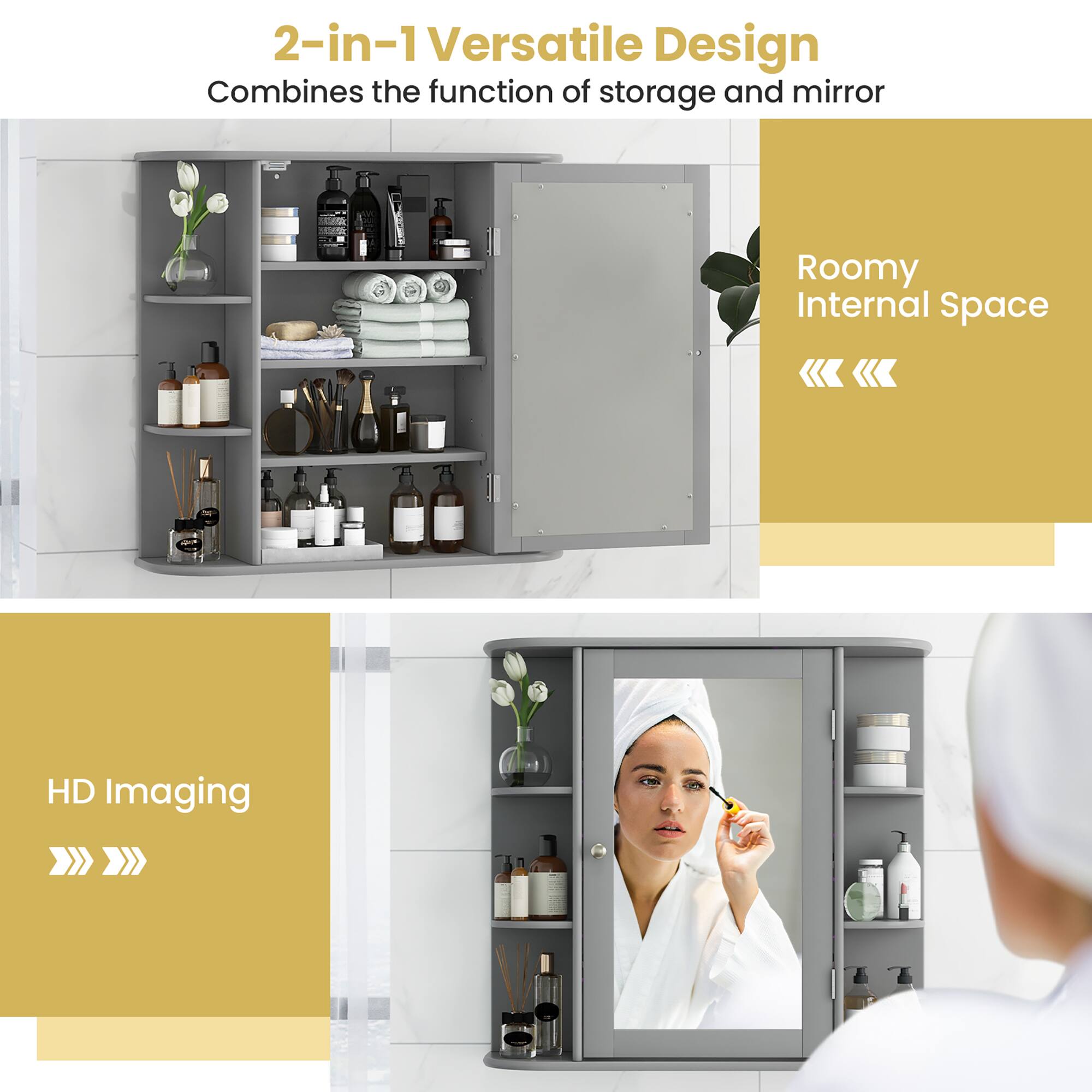 2-in-1 Versatile Design  
Combines the function of storage and mirror  

Roomy Internal Space  

HD Imaging