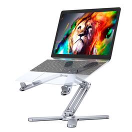 HongFei - Adjustable Laptop Stand with 360 Rotating Base, Aluminum Laptop Riser for Desk Foldable, Ergonomic Notebook Stand Holder - Silver